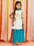 Girl's' White And Blue Kurta Plazoo And Dupatta Set